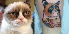 Tatuaje del gato cabreado o grumpy cat
