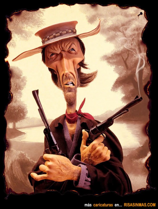 Caricatura de Clint Eastwood en El Bueno, El Feo y El Malo