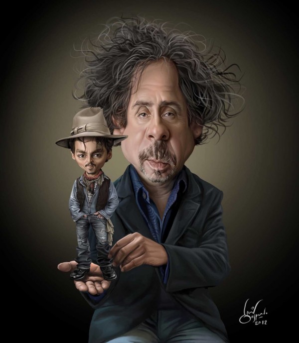 Caricatura de Tim Burton y Johnny Depp