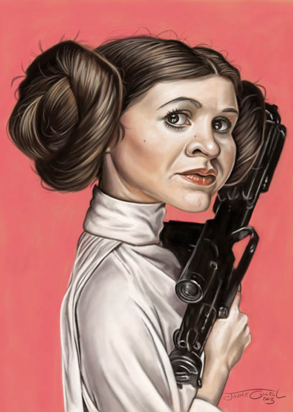 Caricatura de Carrie Fisher como Princesa Leia