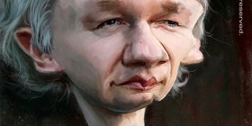 Caricatura de Julian Assange