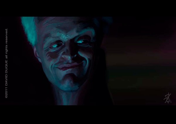 Caricatura de Rutger Hauer escena de Blade Runner