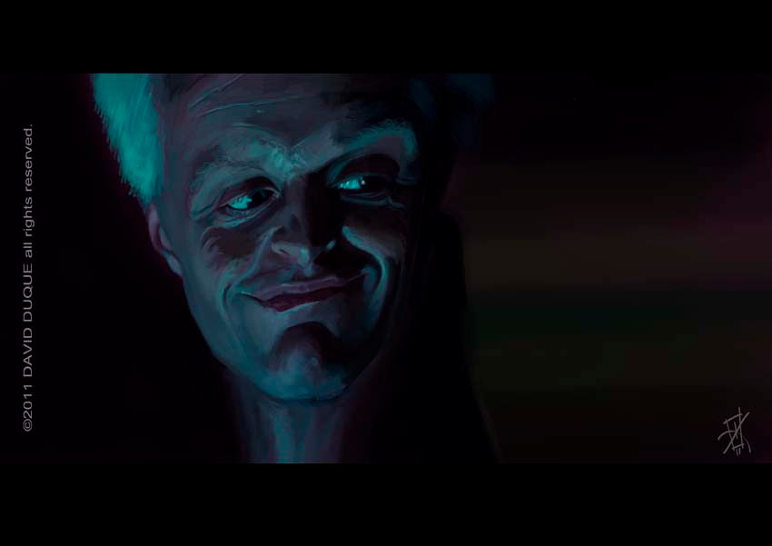 Caricatura de Rutger Hauer escena de Blade Runner