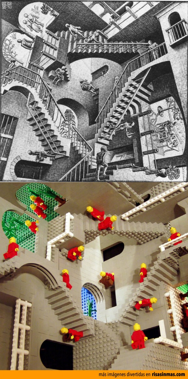 Obra Relativity de Escher hecho con LEGO