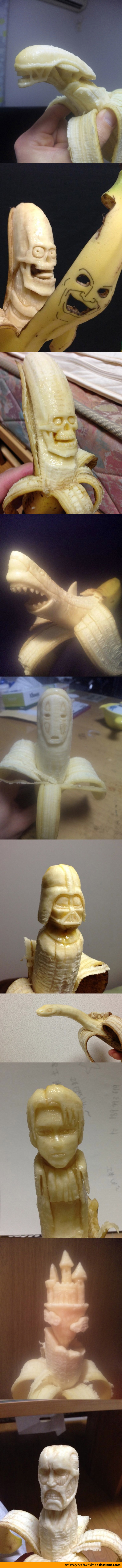 Esculturas hechas con plátanos