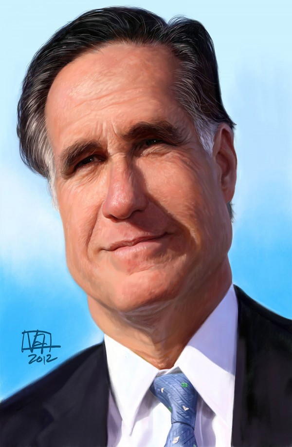 Caricatura de Mitt Romney