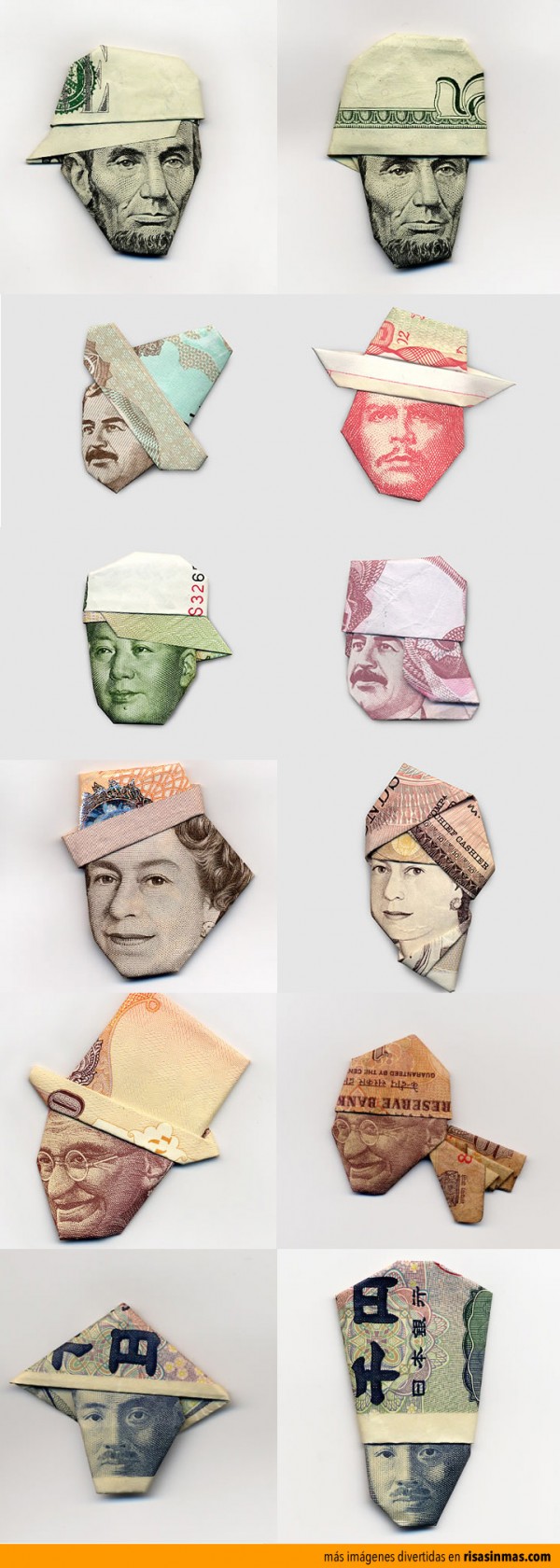 Personajes con gorros hechos con billetes