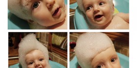 Bebé + burbujas de jabón