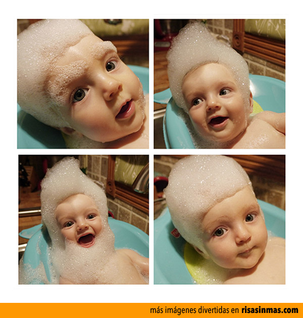 Bebé + burbujas de jabón