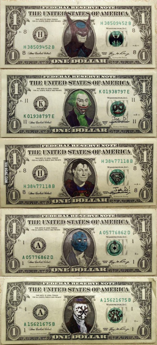 Billetes de un dólar como superhéroes