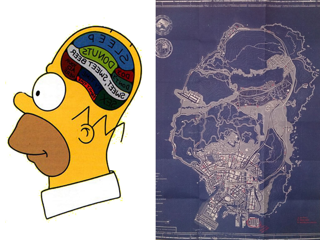 Parecidos razonables: Cabeza de Homer Simpson y mapa GTA 5