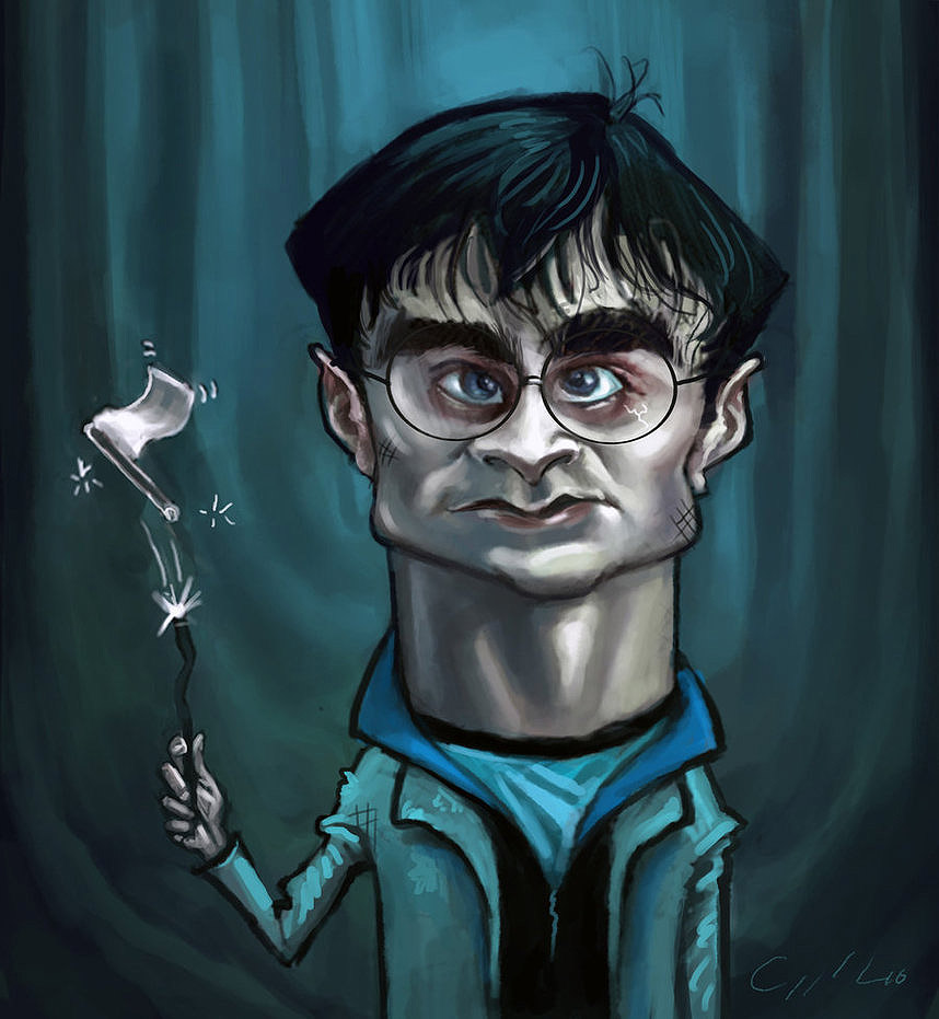 Caricatura de Daniel Radcliffe como Harry Potter