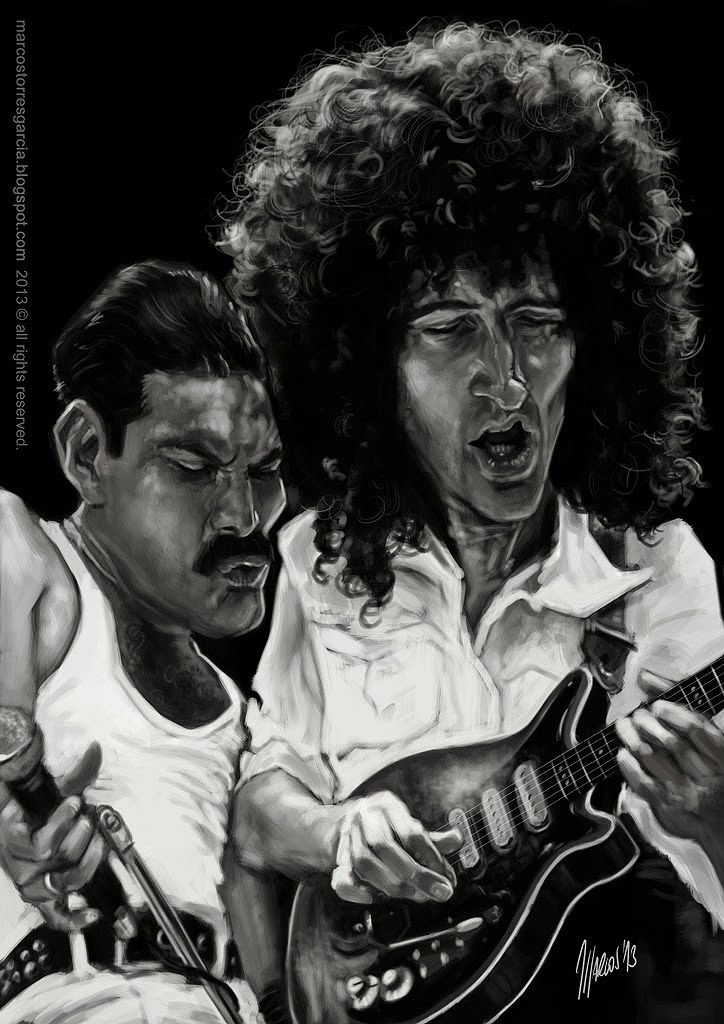 Caricatura de Freddie Mercury y Brian May