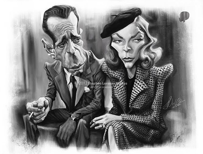 Caricatura de Lauren Bacall y Humphrey Bogart