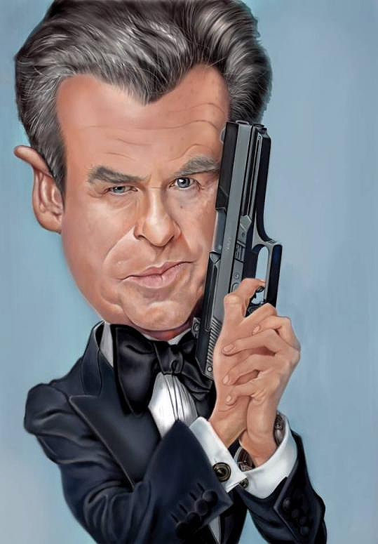 Caricatura de Pierce Brosnan como James Bond