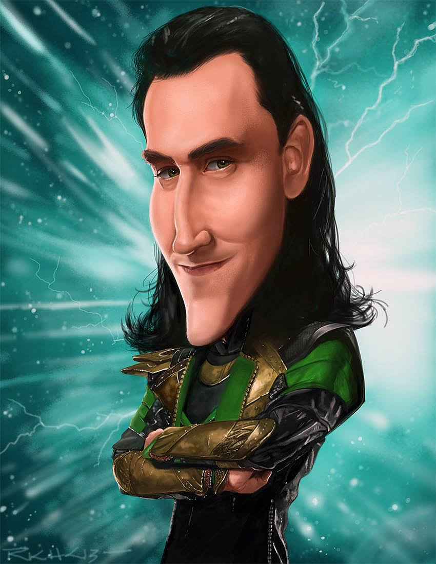 Caricatura de Tom Hiddleston como Loki