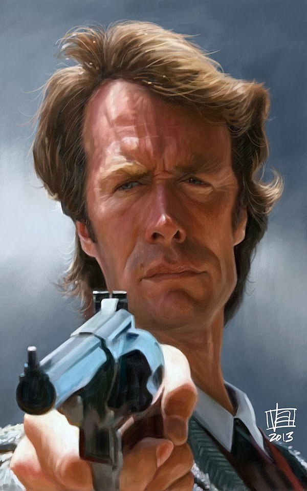 Caricatura de Clint Eastwood como Harry el sucio