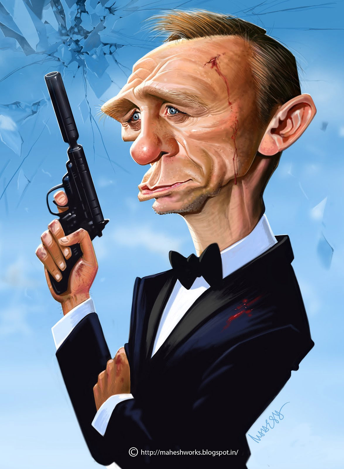 Caricatura de Daniel Craig como James Bond