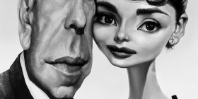 Caricatura de Humphrey Bogart y Audrey Hepburn