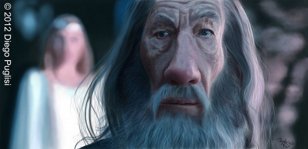 Caricatura de Ian McKellen como Gandalf