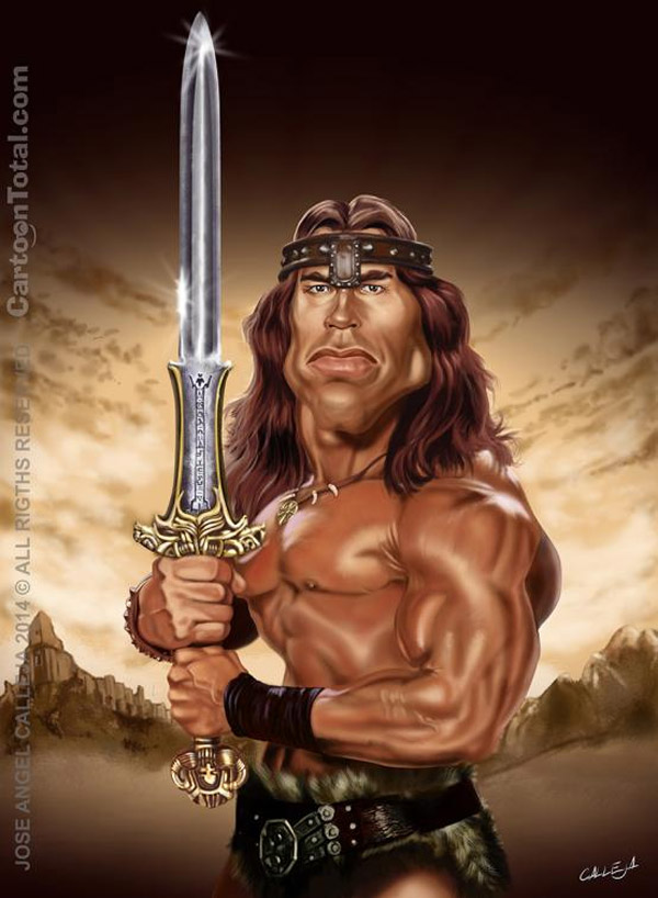 Caricatura de Arnold Schwarzenegger como Conan