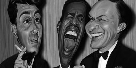 Caricatura de Dean Martin, Sammy Davis Jr. y Frank Sinatra