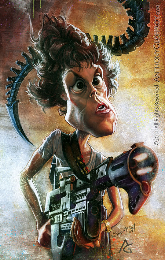 Caricatura de Sigourney Weaver como Ripley