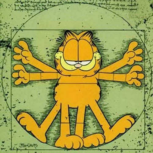 Garfield como el hombre de vitruvio