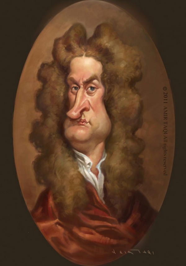 Caricatura de Isaac Newton