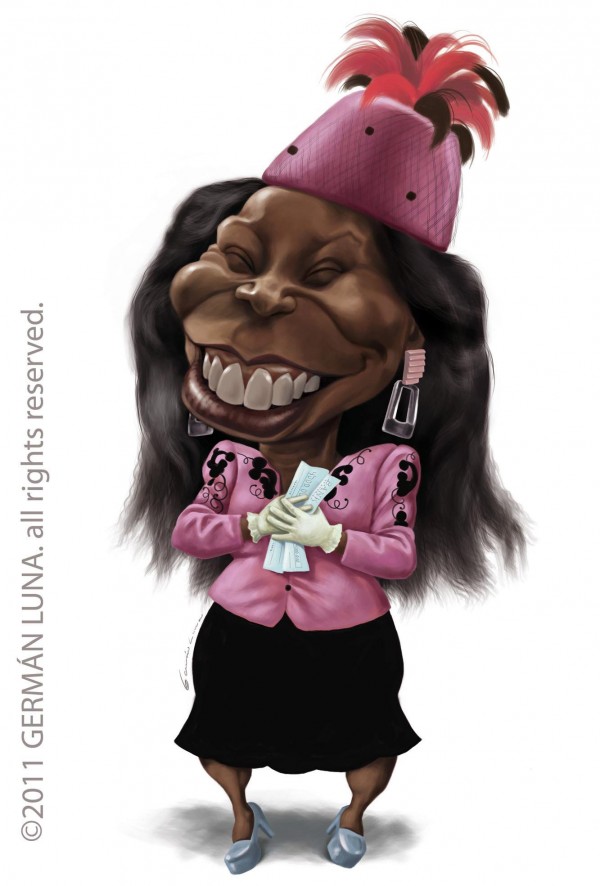 Caricatura de Whoopi Goldberg como Oda Mae Brown