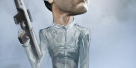 Caricatura de Tom Cruise en Oblivion