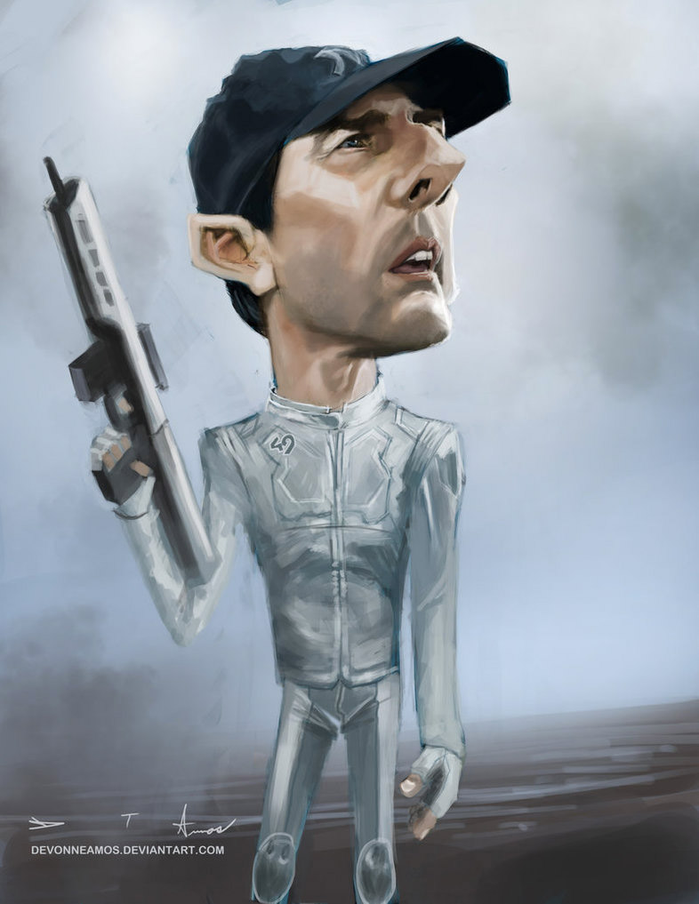 Caricatura de Tom Cruise en Oblivion