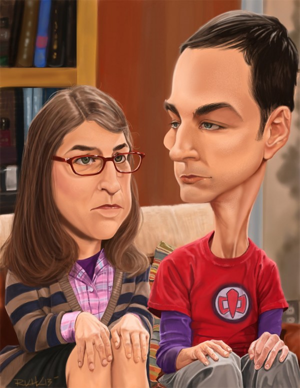 Caricatura de Sheldon y Amy